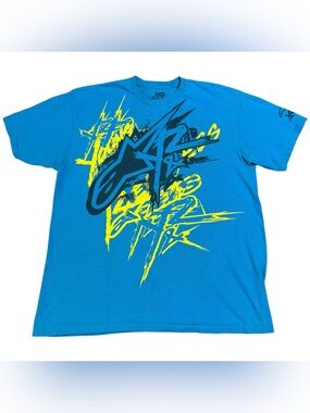 VTG Young & Reckless x Alpinestars Tee Shirt Men’s XL Blue Graphic Motocross Y2K